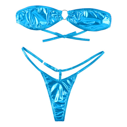 Women's Shiny Leather Bikini Set - skyjackerz