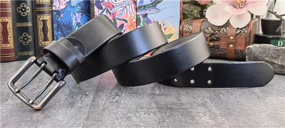Black-B / 95 cm Retro Style Genuine Leather Belt for Men - skyjackerz