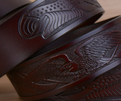 Style 1 - Black / 100 cm Designer Vintage Leather Belt for Men - Eagle Design - skyjackerz