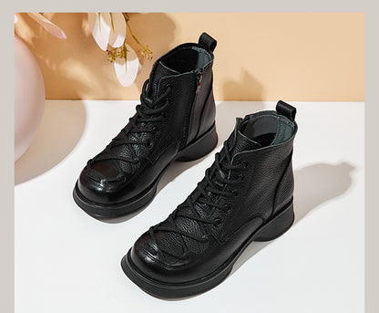 Women's Cross Lace-Up Leather Boots - skyjackerz