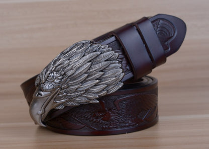 Style 3 - Coffee / 100 cm Designer Vintage Leather Belt for Men - Eagle Design - skyjackerz