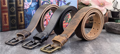 Black-B / 95 cm Retro Style Genuine Leather Belt for Men - skyjackerz