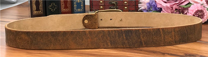 Yellow Brown / 95 cm Men's Cowboy Leather Belt with Brass Chief Buckle - skyjackerz