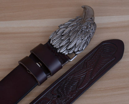 Style 1 - Black / 100 cm Designer Vintage Leather Belt for Men - Eagle Design - skyjackerz
