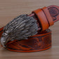 Style 3 - Brown / 100 cm Eagle Designer Vintage Leather Belt For Men - skyjackerz