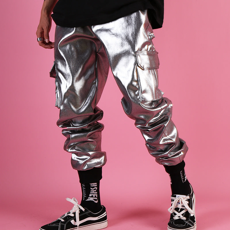 Men's Silver Multi-Pocket Hip Hop Pants - skyjackerz