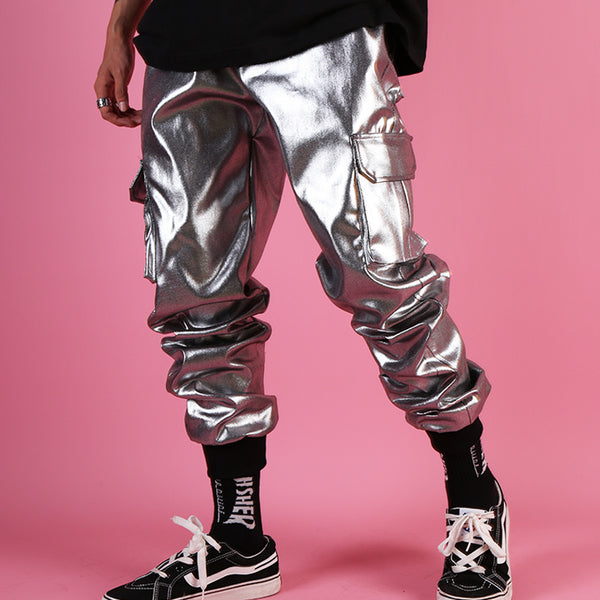 White Rapper Pants Men's Silver Multi-Pocket Hip Hop Pants – skyjackerz