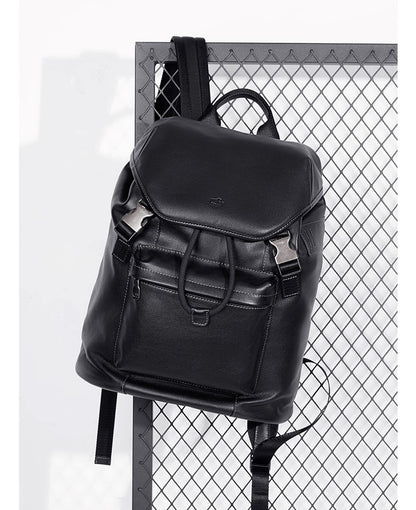 Black Men's Leather Large Water-Resistant Bag - skyjackerz