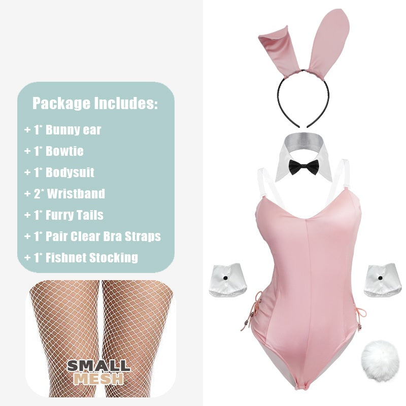 Pink / With Small Mesh Pantyhose / M Cute Bunny Leather Set for Women - skyjackerz