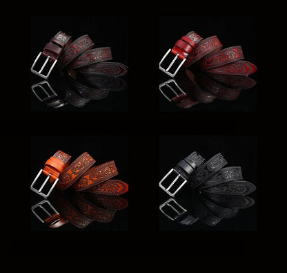 Black / 100 cm Men's Premium Embossed Genuine Leather Belt - skyjackerz