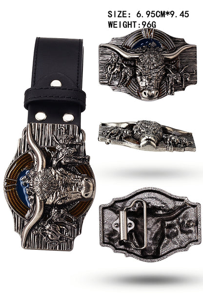 A - Black / 105 cm Cowboy Style Men's Genuine Leather Belt - skyjackerz