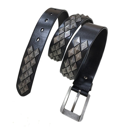 Black / 105 cm Metal Stud Punk Leather Belt For Men - skyjackerz