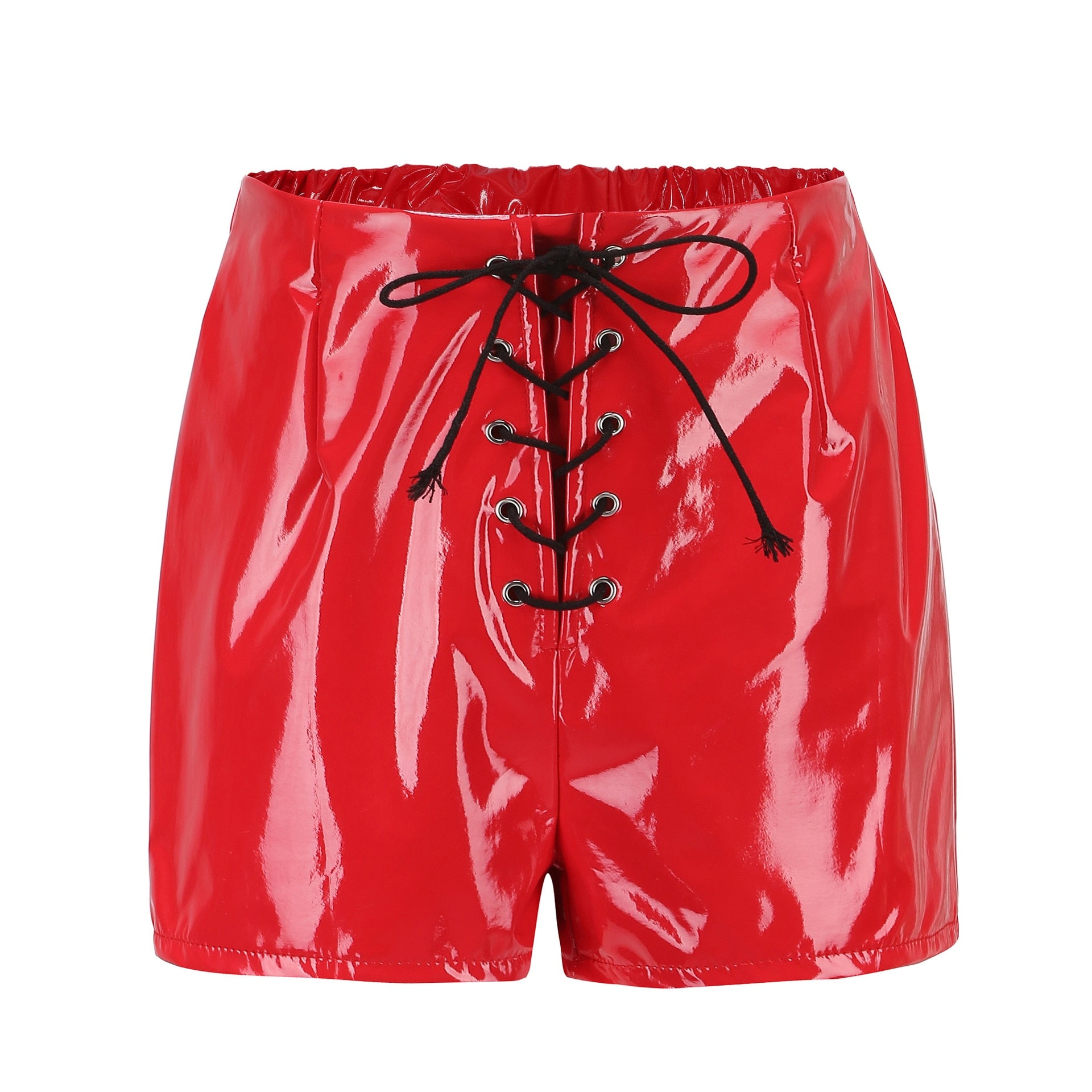 Women Faux Leather Lace-Up Shorts - skyjackerz