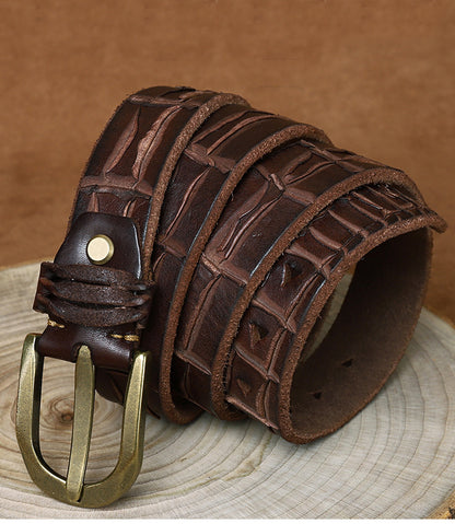 Coffee / 100 cm Luxury Vintage Pin Buckle Leather Belt for Men - skyjackerz