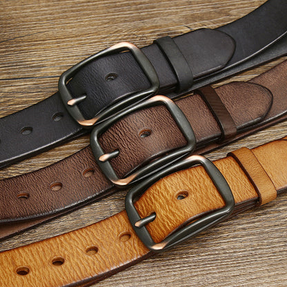 Black / 105 cm Men's Handmade Vintage Pin Buckle Leather Belt - skyjackerz