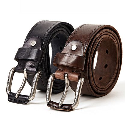 Black / 100 Men's Stylish Pin Buckle Leather Belt - skyjackerz