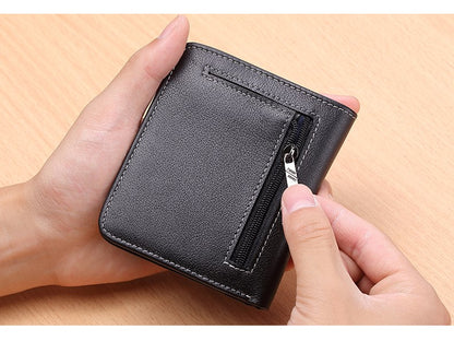 Without Box / Black stitching Men's Leather Business Mini Coin Wallet - skyjackerz
