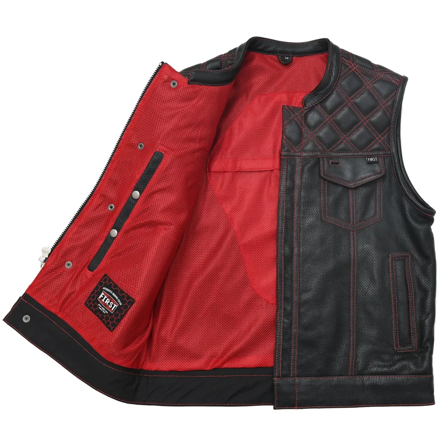 Black / Small Downside - Men's Perforated Club Style Leather Vest - skyjackerz