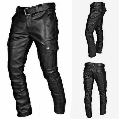 Black / S Men's Fashion Pocketed Leather Pants - skyjackerz