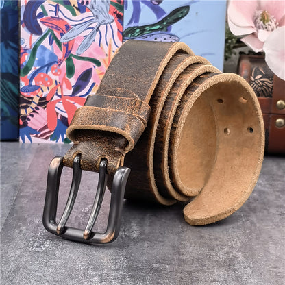 Yellow-B / 95 cm Retro Style Genuine Leather Belt for Men - skyjackerz