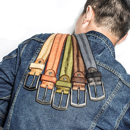 Light Brown / 105 Men's Handmade Casual Cowhide Leather Belt - skyjackerz