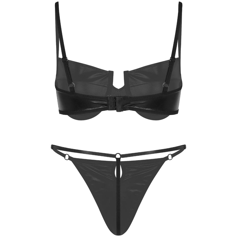 Women's Leather Black Bikini Set - skyjackerz