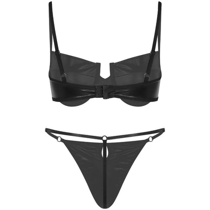 Women's Leather Black Bikini Set - skyjackerz