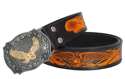 Black / 100 cm Retro Eagle Totem Genuine Leather Belt for Men - skyjackerz