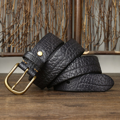 Black / 100 cm Men's Embossed Retro Leather Belt for Jeans - skyjackerz