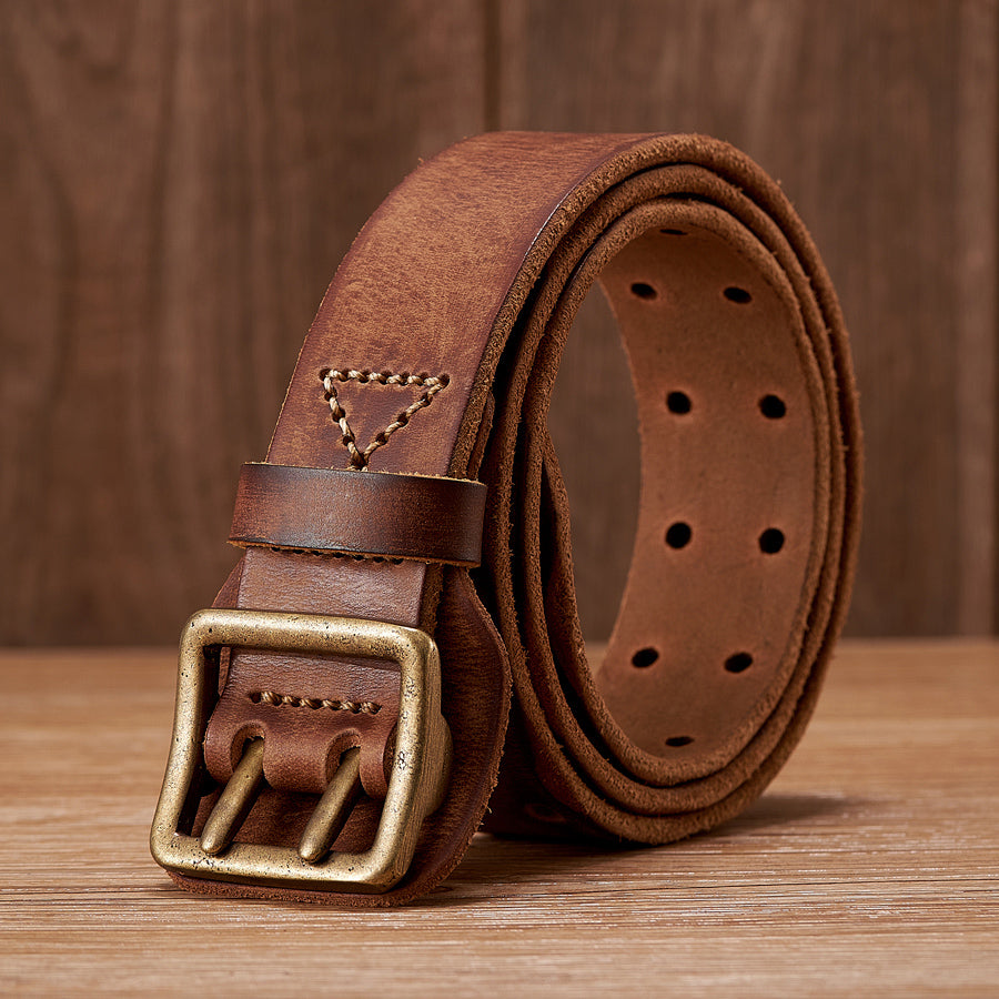 Khaki / 105 cm Men's Handmade Stap Buckle Belt - skyjackerz