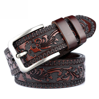 Black / 100 cm Men's Premium Embossed Genuine Leather Belt - skyjackerz