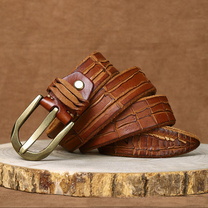 Khaki / 100 cm Luxury Vintage Pin Buckle Leather Belt for Men - skyjackerz