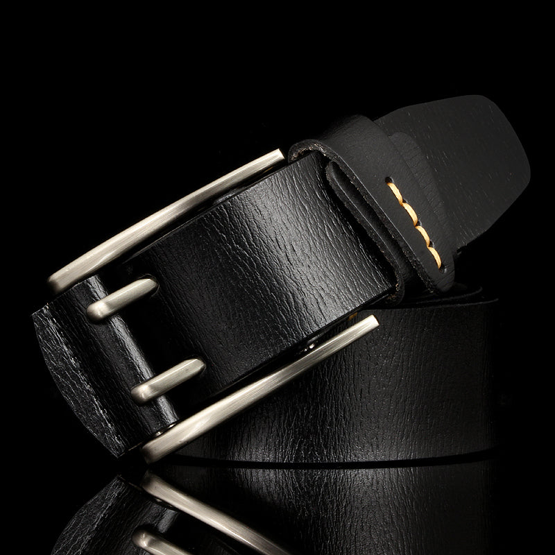 Black / 105 cm British Style Double Pin Leather Belt For Men - skyjackerz