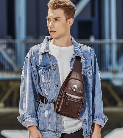 Men's Leather Casual Sling Chest Bag - skyjackerz