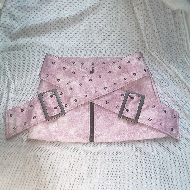 Pink / S Women Leather Punk Micro Skirt - skyjackerz