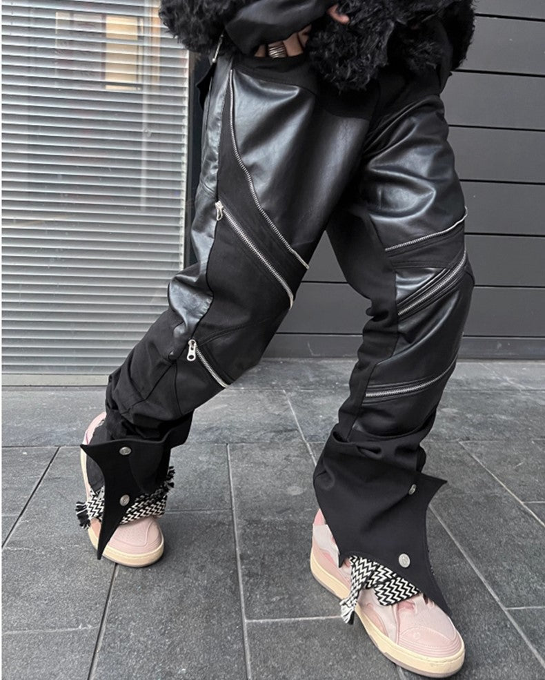 Men's Fashionable Zipped Leather Pants - skyjackerz
