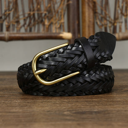 Black / 100 cm Men's Designer Woven Leather Belt - skyjackerz
