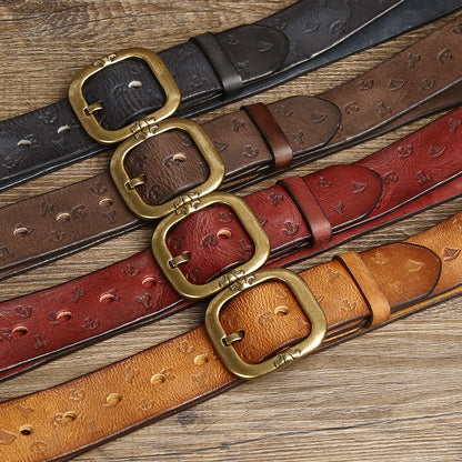 Brown / 105 cm Men's Embossed Designer Genuine Leather Belt - skyjackerz