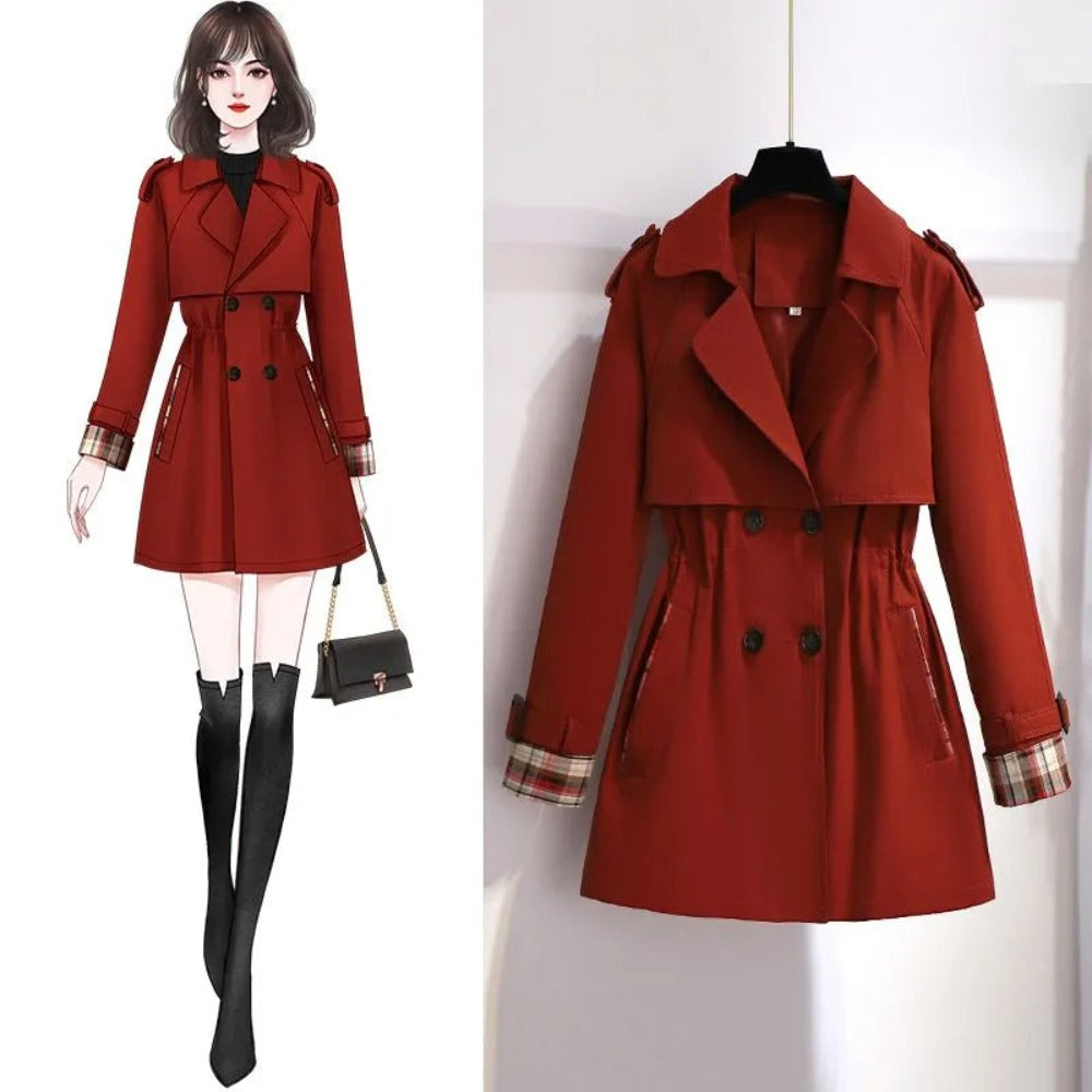 Vivid Auburn / S Women's Formal Mid-Length Trench Coat - skyjackerz