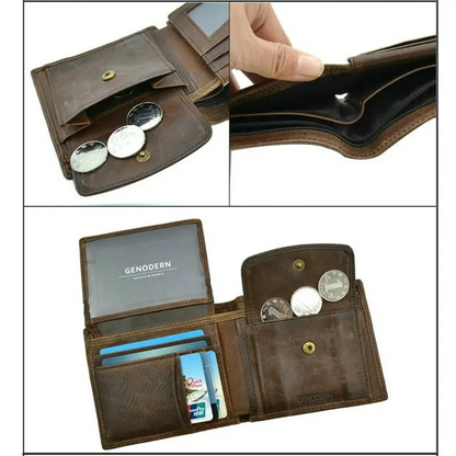 Black Plain VintageGuard Men's Leather Wallet - skyjackerz