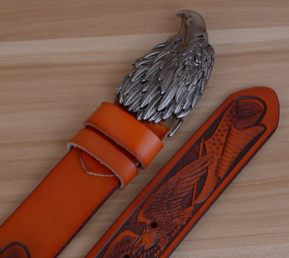 Style 1 - Black / 100 cm Designer Vintage Leather Belt for Men - Eagle Design - skyjackerz
