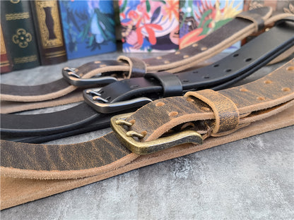 Black-B / 95 cm Retro Style Genuine Leather Belt for Men - skyjackerz