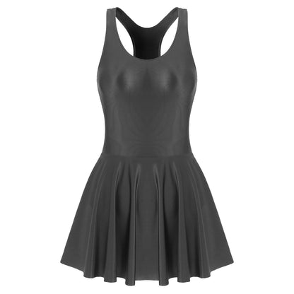 Women Leather Leotard Party Dress - skyjackerz