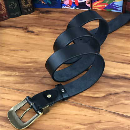 Black / 95 cm Men's Brass Buckle Leather Belt - Chinese Dragon Design - skyjackerz
