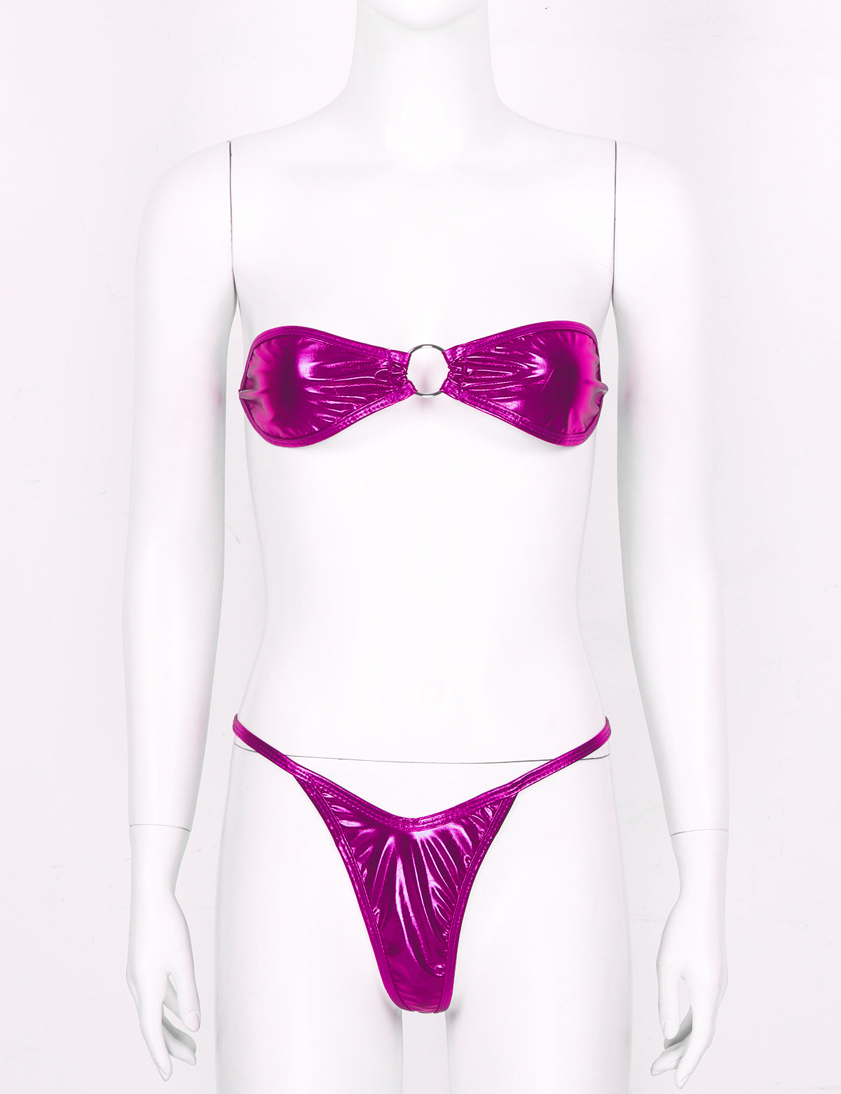 Rose Women's Shiny Leather Bikini Set - skyjackerz