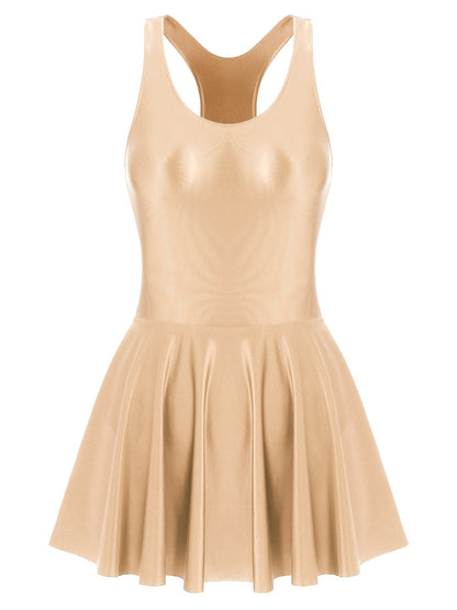 Women Leather Leotard Party Dress - skyjackerz