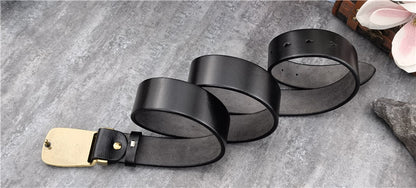 Yellow Brown / 95 cm Men's Cowboy Leather Belt with Brass Chief Buckle - skyjackerz