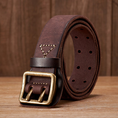 Coffee / 105 cm Men's Handmade Leather Belt with Stap Buckle - skyjackerz