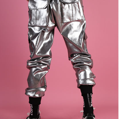 Men's Silver Multi-Pocket Hip Hop Pants - skyjackerz