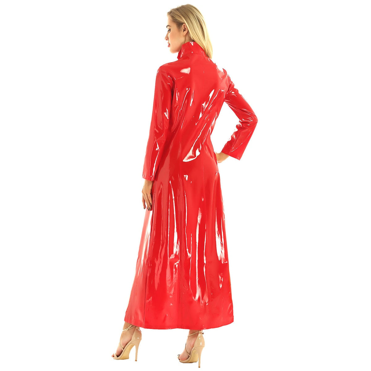 Women's Wet look Long Leather Dress - skyjackerz